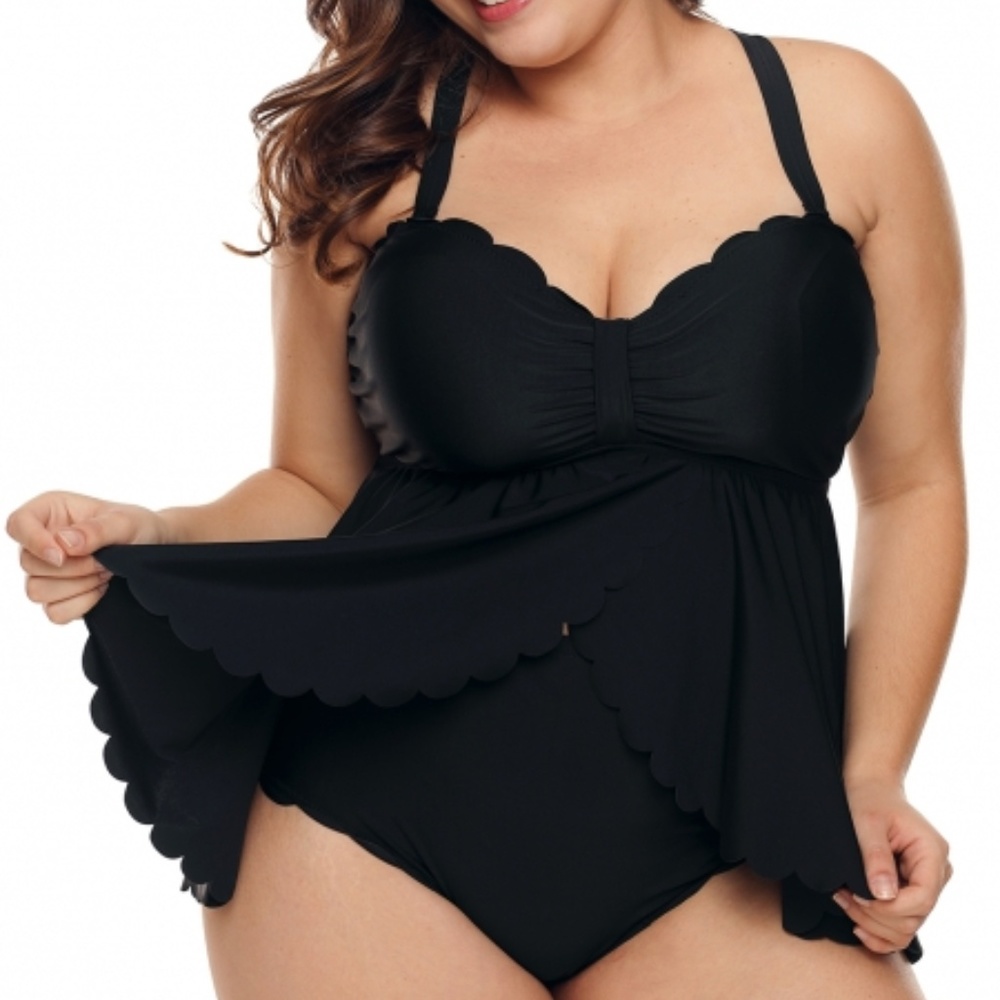 SOLD OUT !Plus size Cross Back Scalloped Two Piece